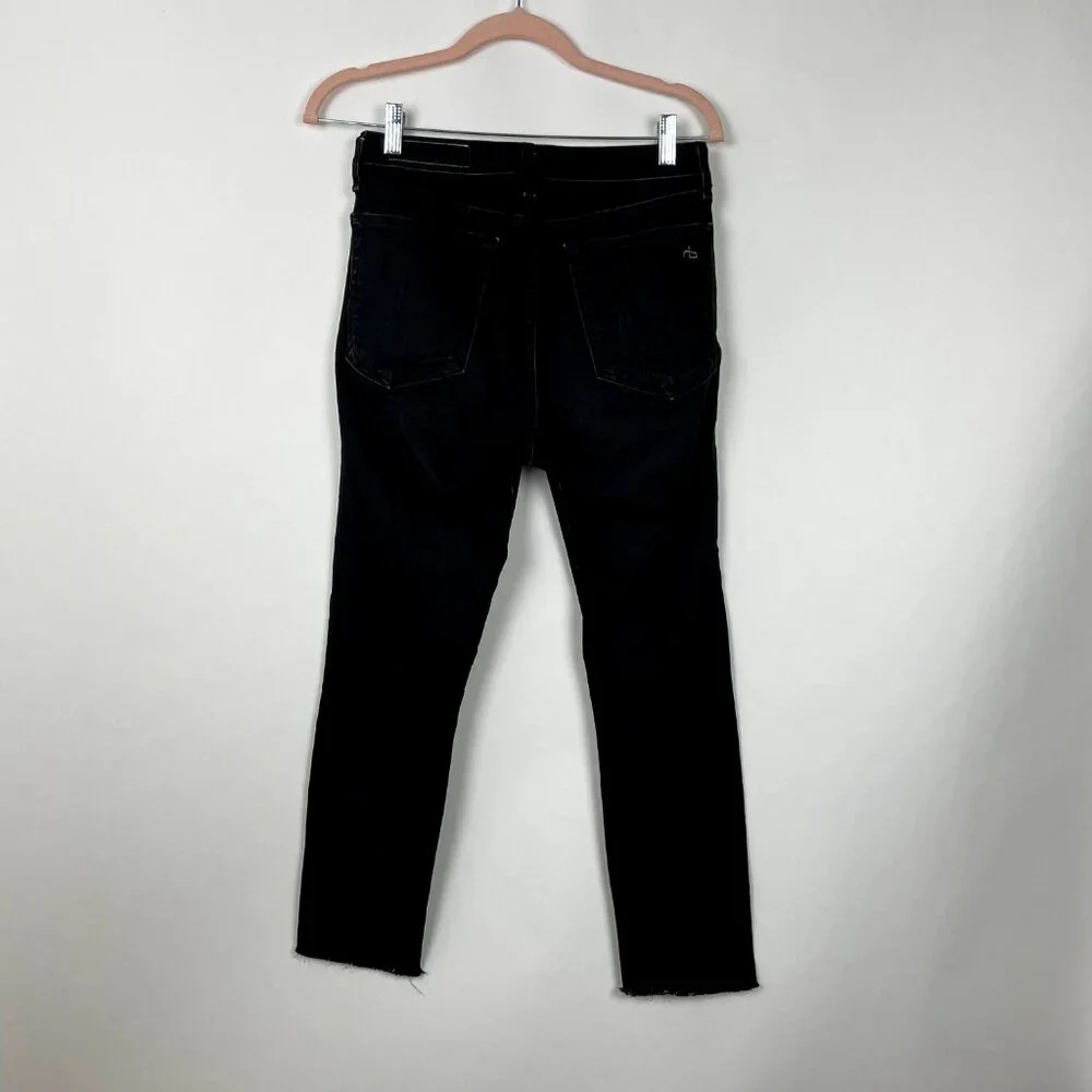 rag & bone High Rise Cropped Slim Leg Jeans Raw Hem Black 26 #0193